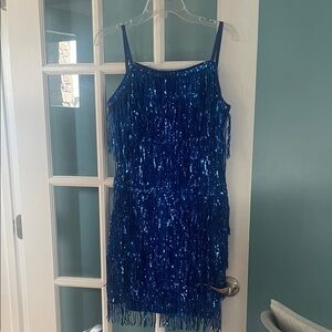 SHEIN Blue Sequin Fringe Mini Dress